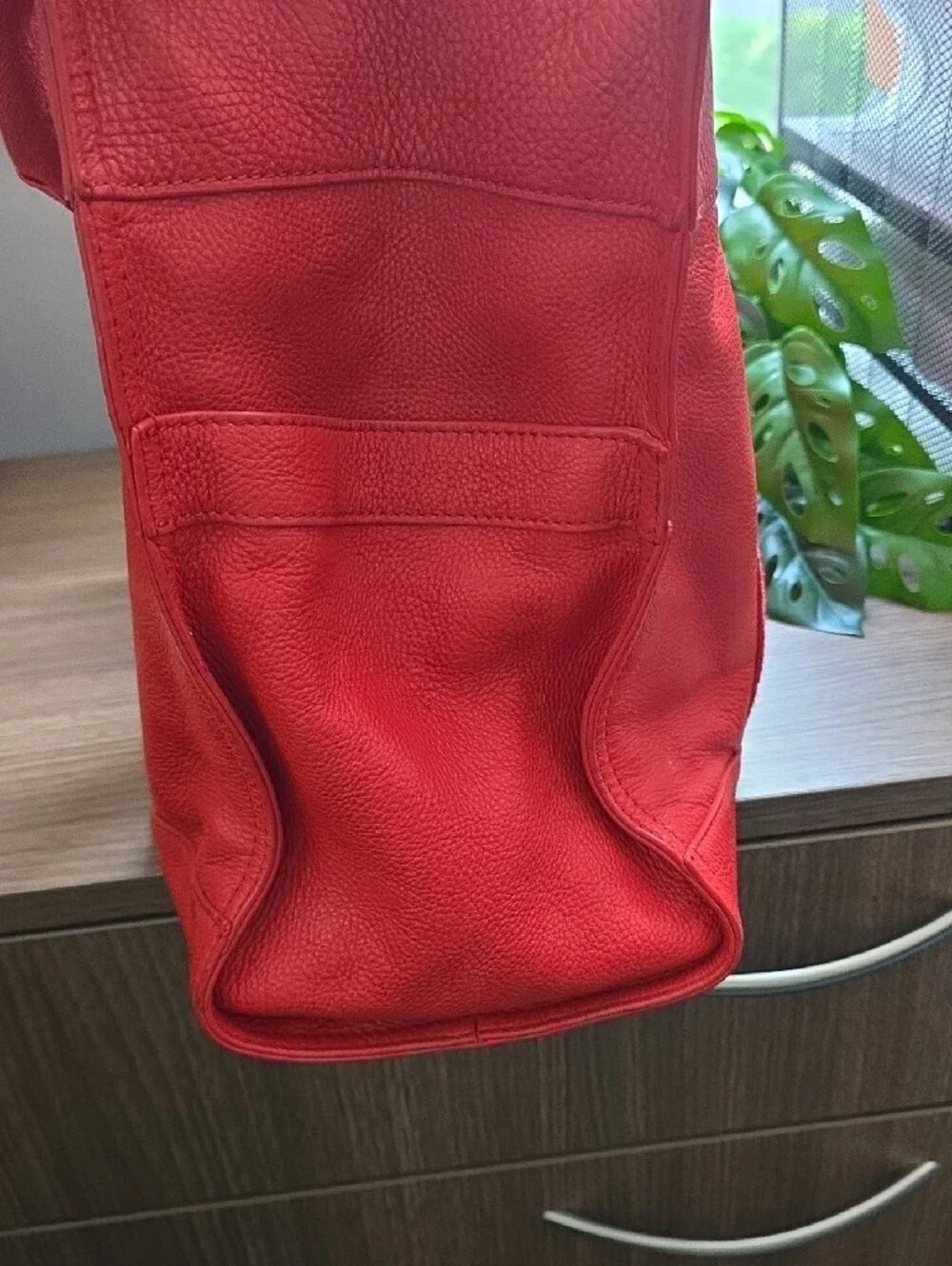 Tory Burch Red/Orange Pebbled Leather Tote with Logo Medallion